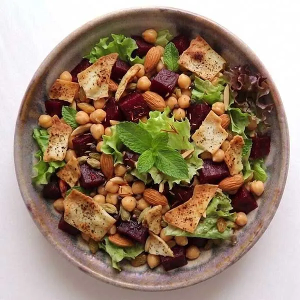 Beetroot & Chickpea Salad with Crunchy Fattoush Bread